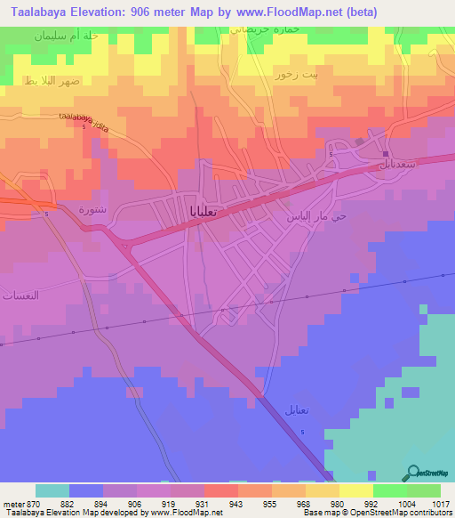 Taalabaya,Lebanon Elevation Map