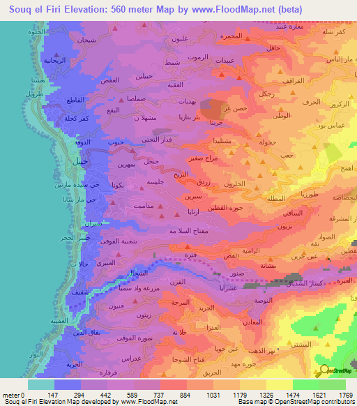 Souq el Firi,Lebanon Elevation Map