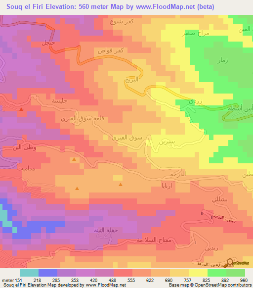 Souq el Firi,Lebanon Elevation Map
