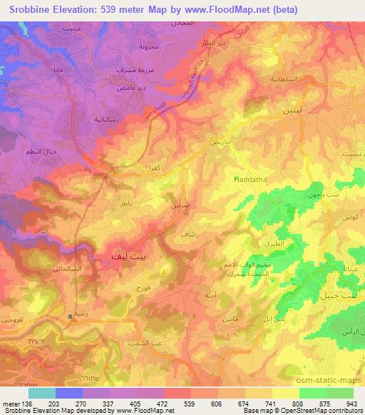 Srobbine,Lebanon Elevation Map