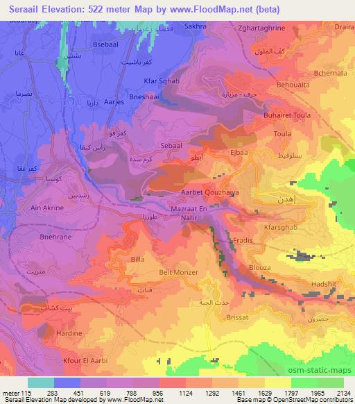 Seraail,Lebanon Elevation Map
