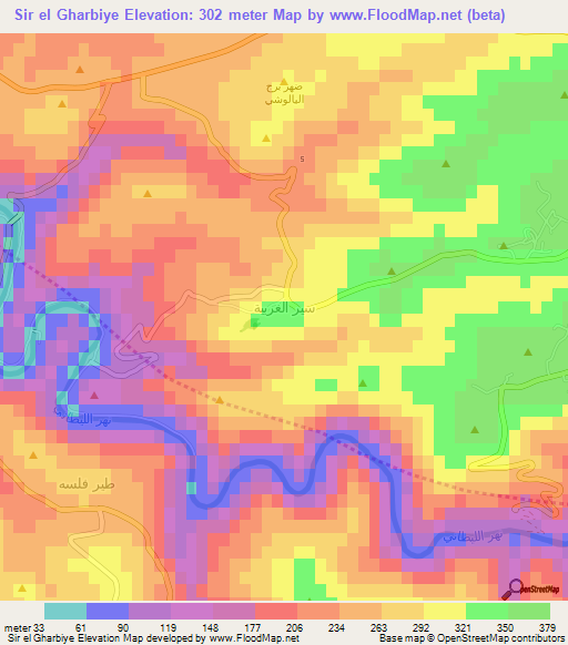Sir el Gharbiye,Lebanon Elevation Map