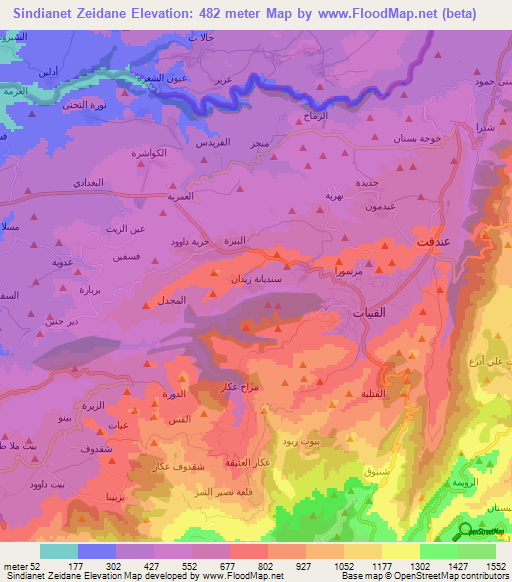 Sindianet Zeidane,Lebanon Elevation Map