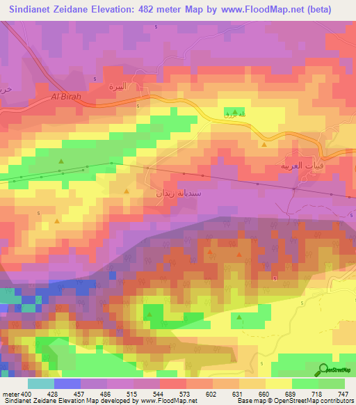 Sindianet Zeidane,Lebanon Elevation Map