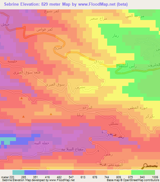 Sebrine,Lebanon Elevation Map