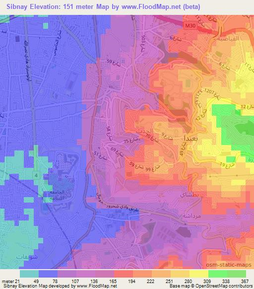 Sibnay,Lebanon Elevation Map