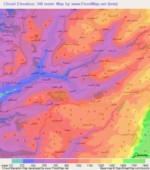 Chouit,Lebanon Elevation Map