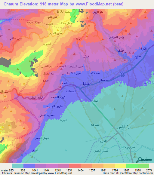Chtaura,Lebanon Elevation Map