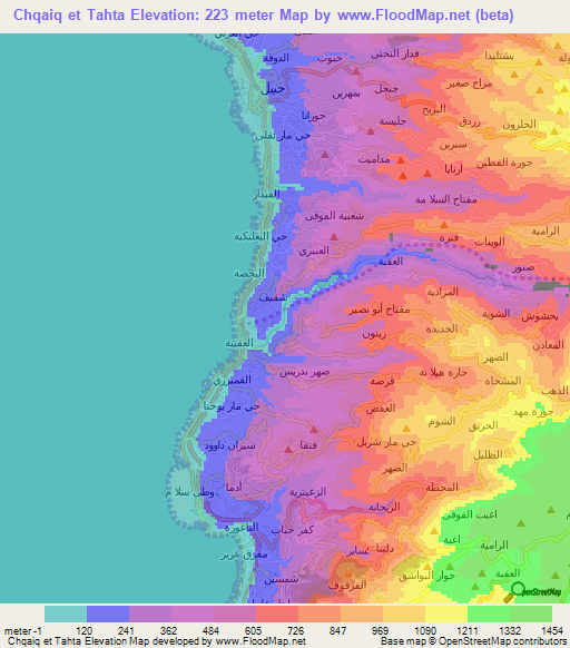 Chqaiq et Tahta,Lebanon Elevation Map