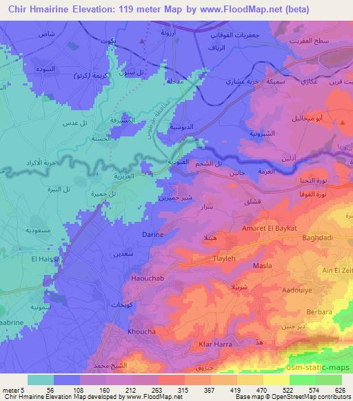 Chir Hmairine,Lebanon Elevation Map