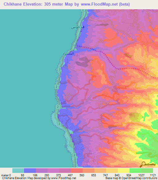 Chikhane,Lebanon Elevation Map