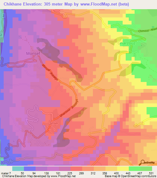 Chikhane,Lebanon Elevation Map
