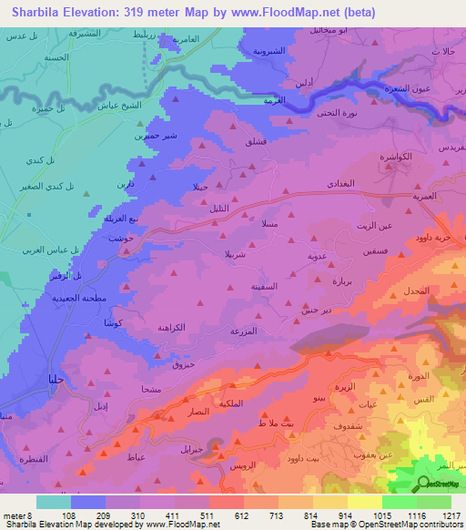 Sharbila,Lebanon Elevation Map