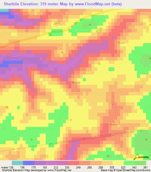 Sharbila,Lebanon Elevation Map