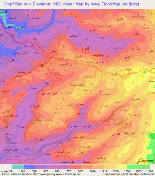 Chqif Btalloun,Lebanon Elevation Map