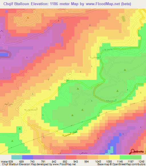 Chqif Btalloun,Lebanon Elevation Map