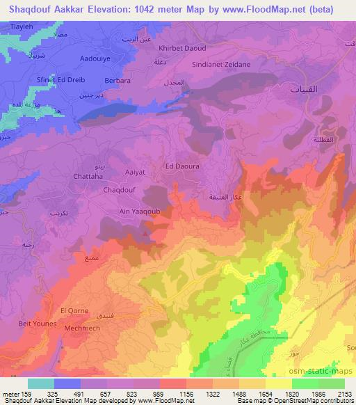 Shaqdouf Aakkar,Lebanon Elevation Map