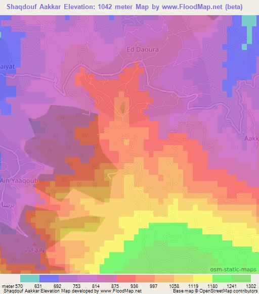 Shaqdouf Aakkar,Lebanon Elevation Map