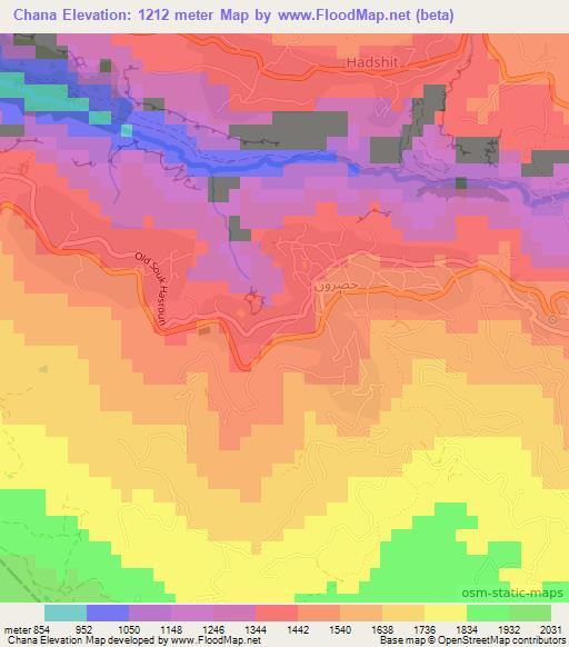 Chana,Lebanon Elevation Map