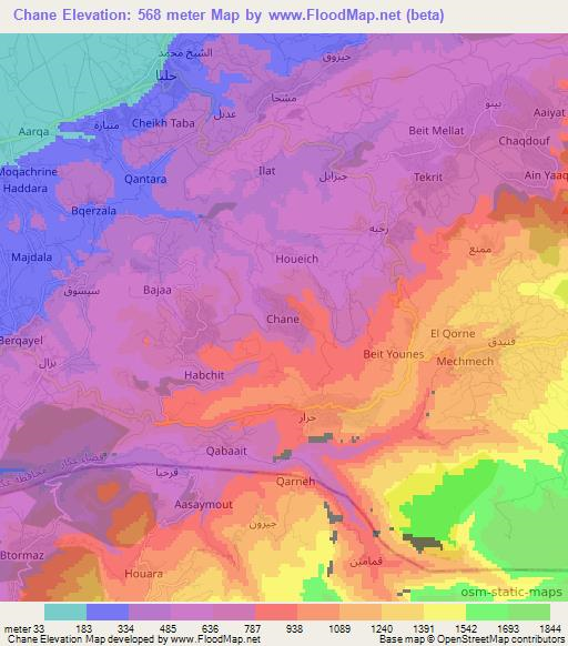 Chane,Lebanon Elevation Map