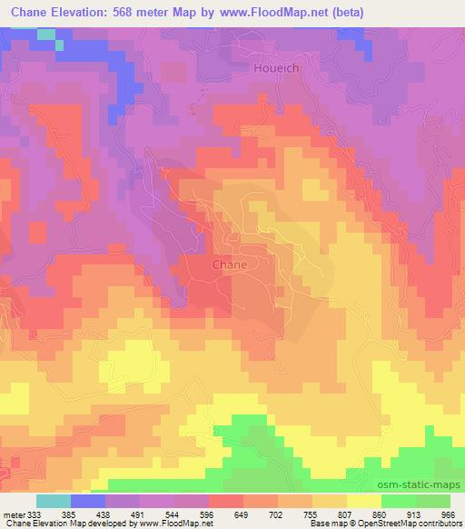 Chane,Lebanon Elevation Map