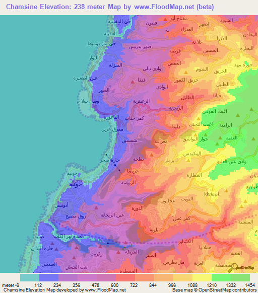 Chamsine,Lebanon Elevation Map