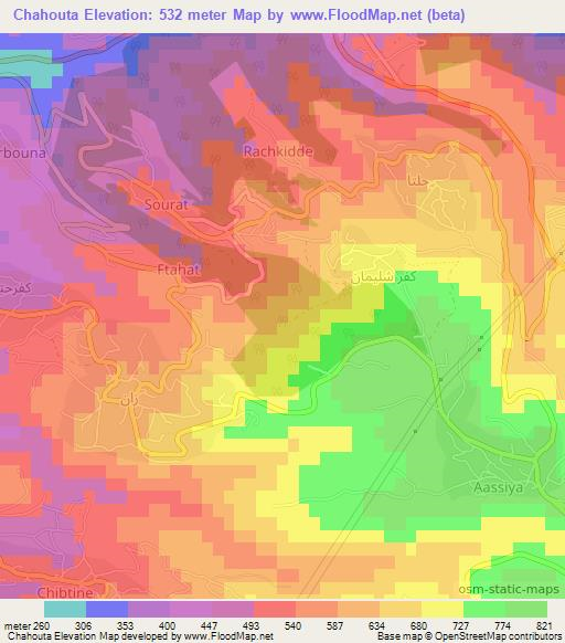 Chahouta,Lebanon Elevation Map