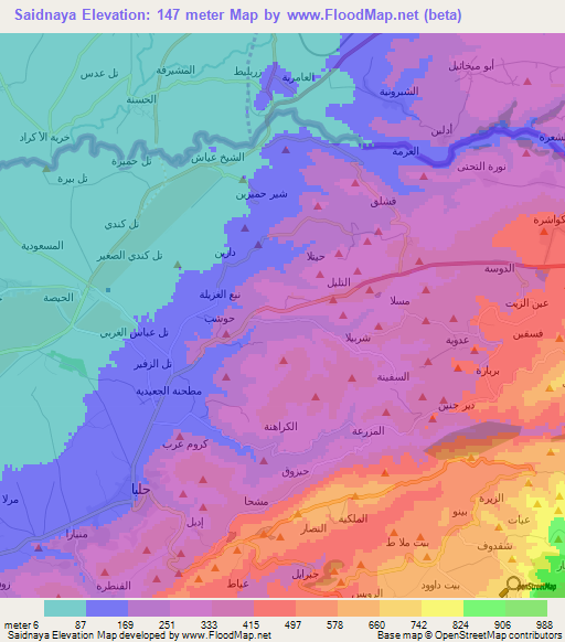 Saidnaya,Lebanon Elevation Map