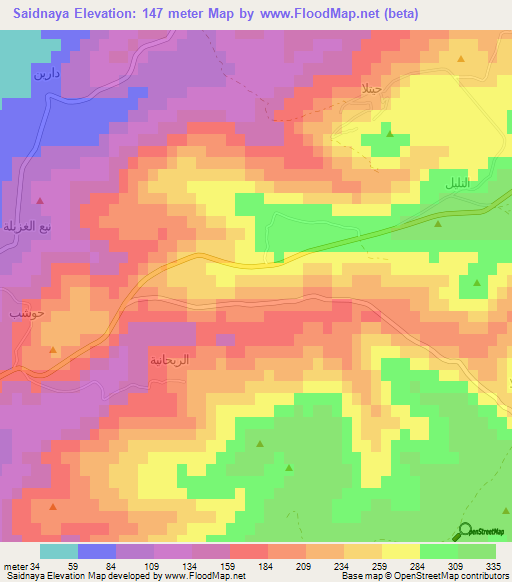 Saidnaya,Lebanon Elevation Map