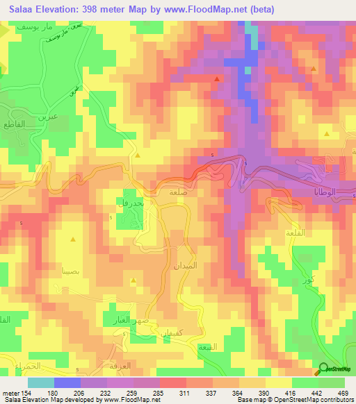 Salaa,Lebanon Elevation Map