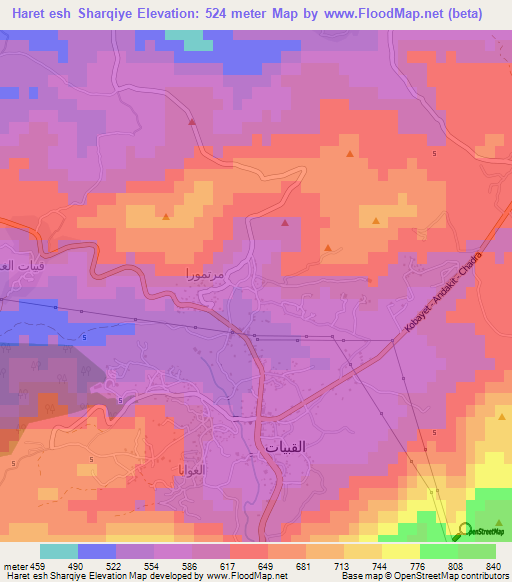 Haret esh Sharqiye,Lebanon Elevation Map