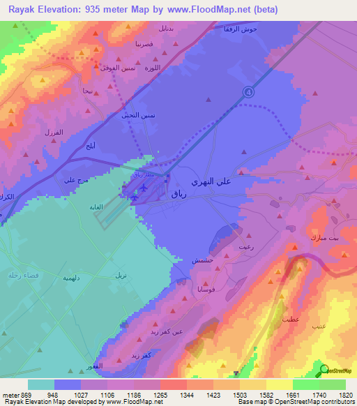 Rayak,Lebanon Elevation Map
