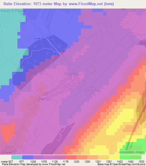 Raite,Lebanon Elevation Map