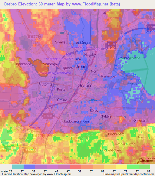 Orebro,Sweden Elevation Map