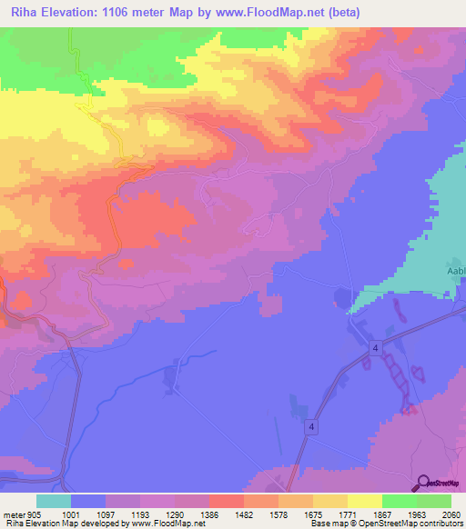 Riha,Lebanon Elevation Map