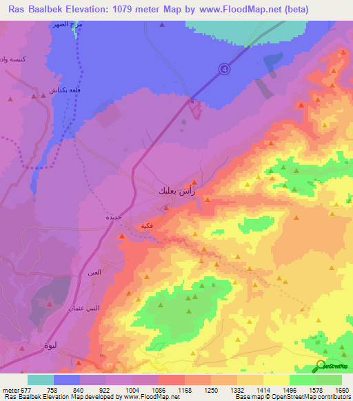 Ras Baalbek,Lebanon Elevation Map
