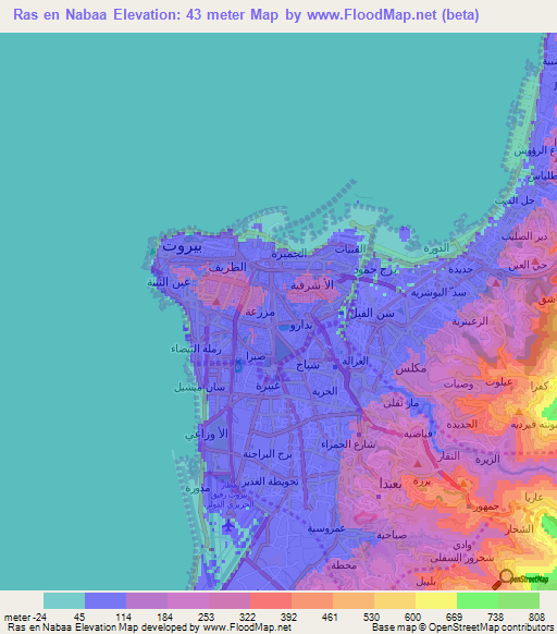 Ras en Nabaa,Lebanon Elevation Map