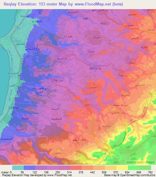 Reqlay,Lebanon Elevation Map