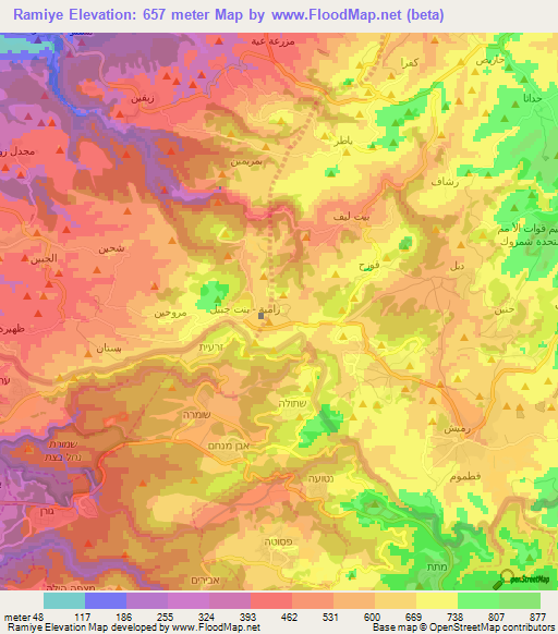 Ramiye,Lebanon Elevation Map
