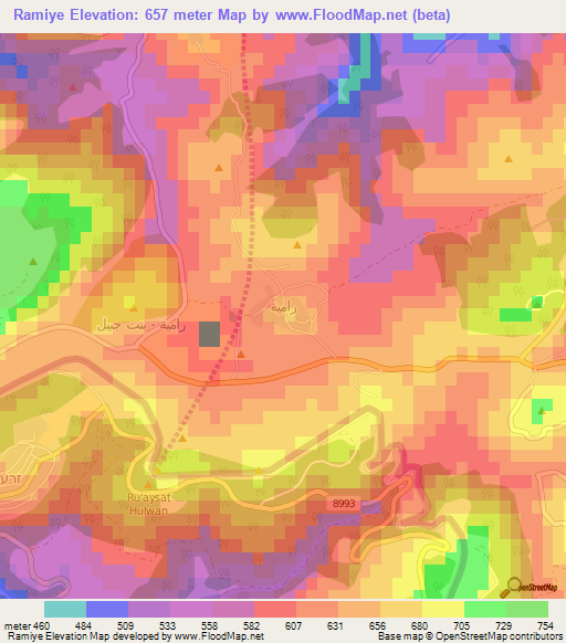 Ramiye,Lebanon Elevation Map