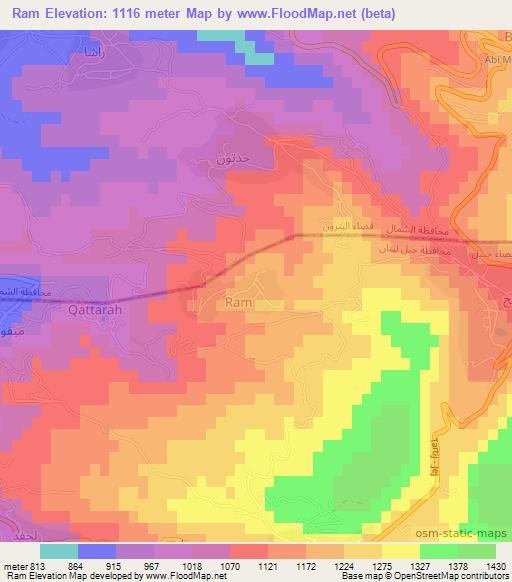 Ram,Lebanon Elevation Map