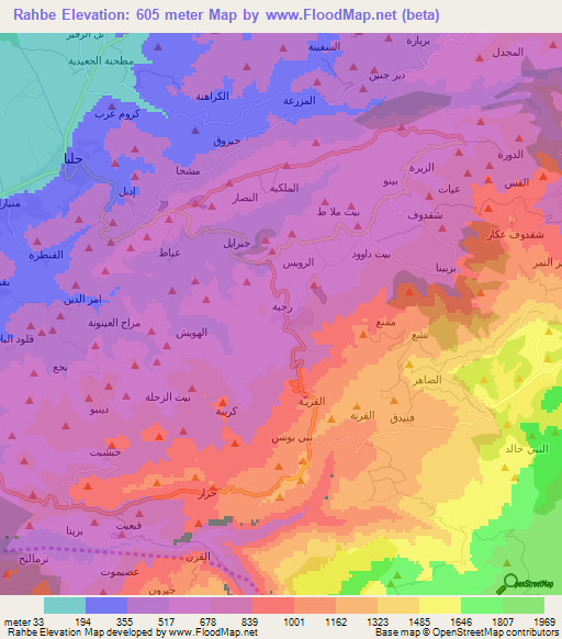 Rahbe,Lebanon Elevation Map