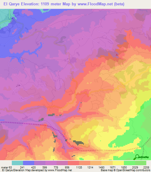 El Qarye,Lebanon Elevation Map