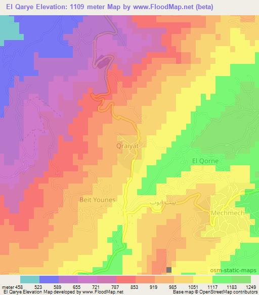 El Qarye,Lebanon Elevation Map