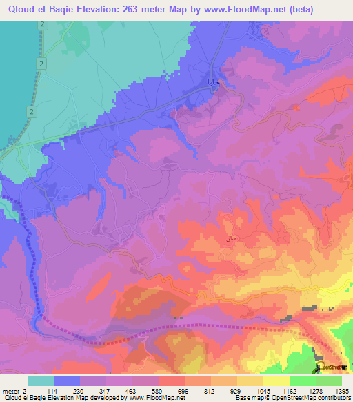 Qloud el Baqie,Lebanon Elevation Map