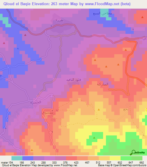 Qloud el Baqie,Lebanon Elevation Map