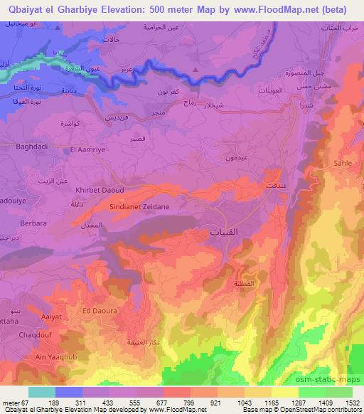 Qbaiyat el Gharbiye,Lebanon Elevation Map