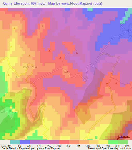 Qenia,Lebanon Elevation Map