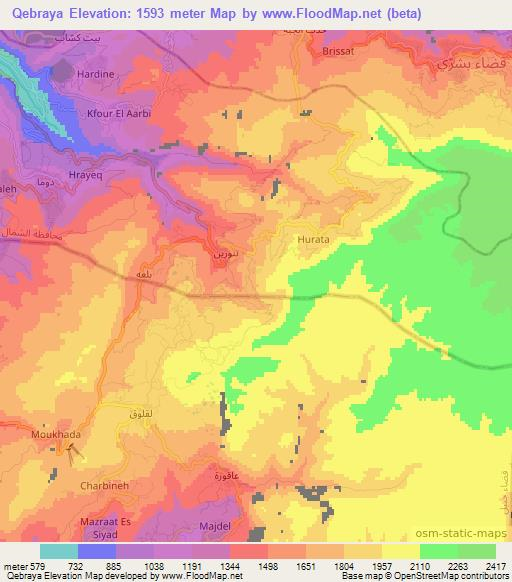 Qebraya,Lebanon Elevation Map