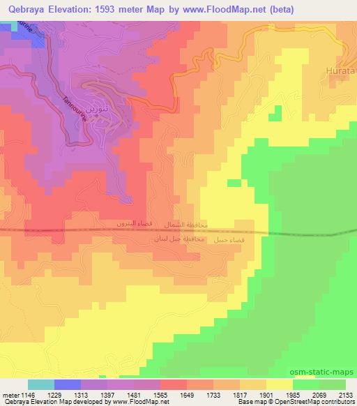 Qebraya,Lebanon Elevation Map